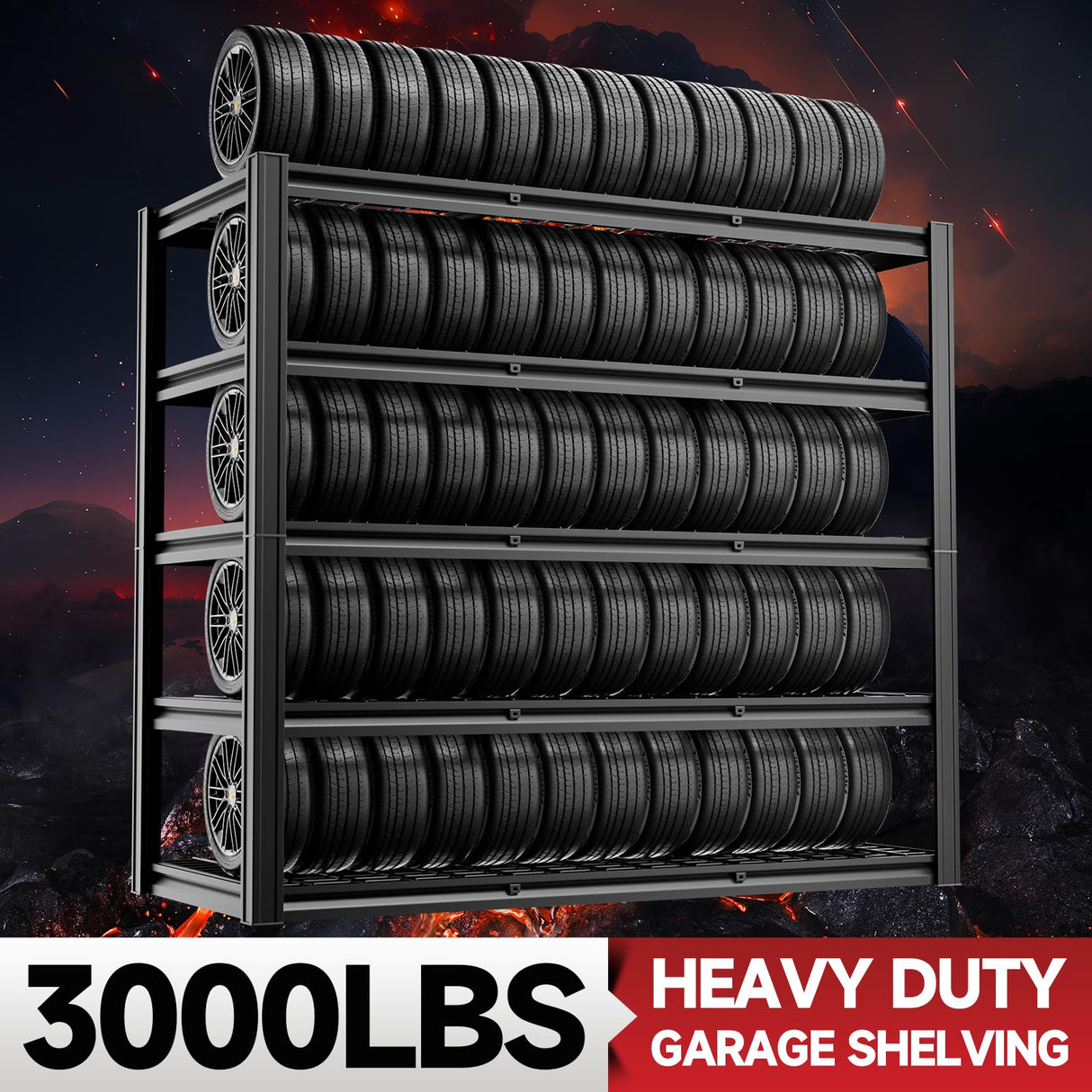 cynnda 5-Tier 60”W x 24”D x 78”H Garage Shelving Adjustable Metal Storage Shelves 3000LBS Garage Shelving Heavy Duty Utility Shelf Unit Storage Racks for Warehouse(Black) cynnda