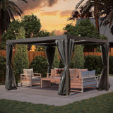 10' × 10' Louvered Pergola, Outdoor Aluminium Canopy with Adjustable Roof Curtains and Netting for Patio, Deck, Garden, Yard, Beach. (Black) GAZEBEST