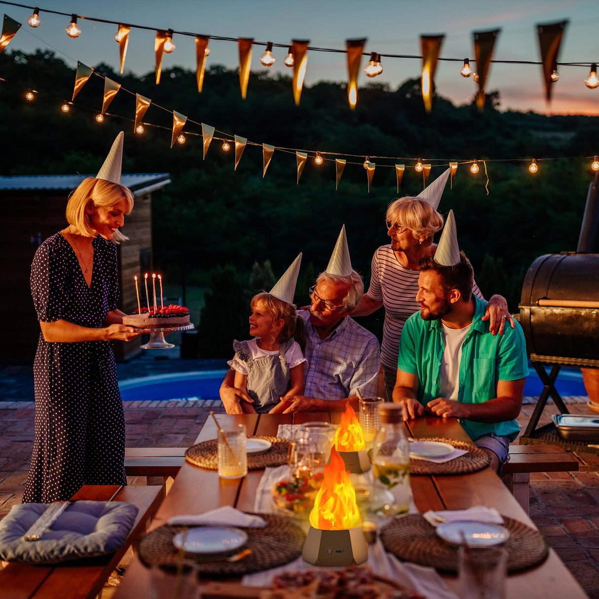 Ollcuz Fake Fire Lamp, USB Rechargeable Flameless Candles with Flickering Flame, 3-Mode LED Flame Light for Outdoor Camping Holiday Halloween Christmas Thanksgiving Table Yard Decorations Ollcuz