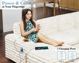 PaPaJet 112 Inch U Shaped Couch, Oversized Couch with Storage, Sectional Sofa with Chaise & 2 USB Ports, Faux Fur White Sofa PaPaJet