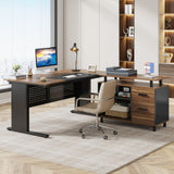 Tribesigns 63 Inch Executive Desk with File Cabinet, Large Office Desk L Shaped Computer Desk with Drawers and Storage Shelves, Business Furniture Desk Workstation for Home Office, Brown and Black Tribesigns