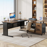LITTLE TREE Large Computer Desk with File Cabinet, 63 Inch L Shaped Executive Office Desk with Drawers and Storage Shelves, Business Furniture Workstation for Home Office LITTLE TREE
