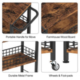 Slim Storage Cart Rolling Kitchen Cart with Wheels Narrow Laundry Storage Utility Cart 4 Tier Bathroom Mobile Shelving Unit Organizer with Wood Tabletop Trolly Cart with Handle for Small Spaces, Brown NORCEESAN