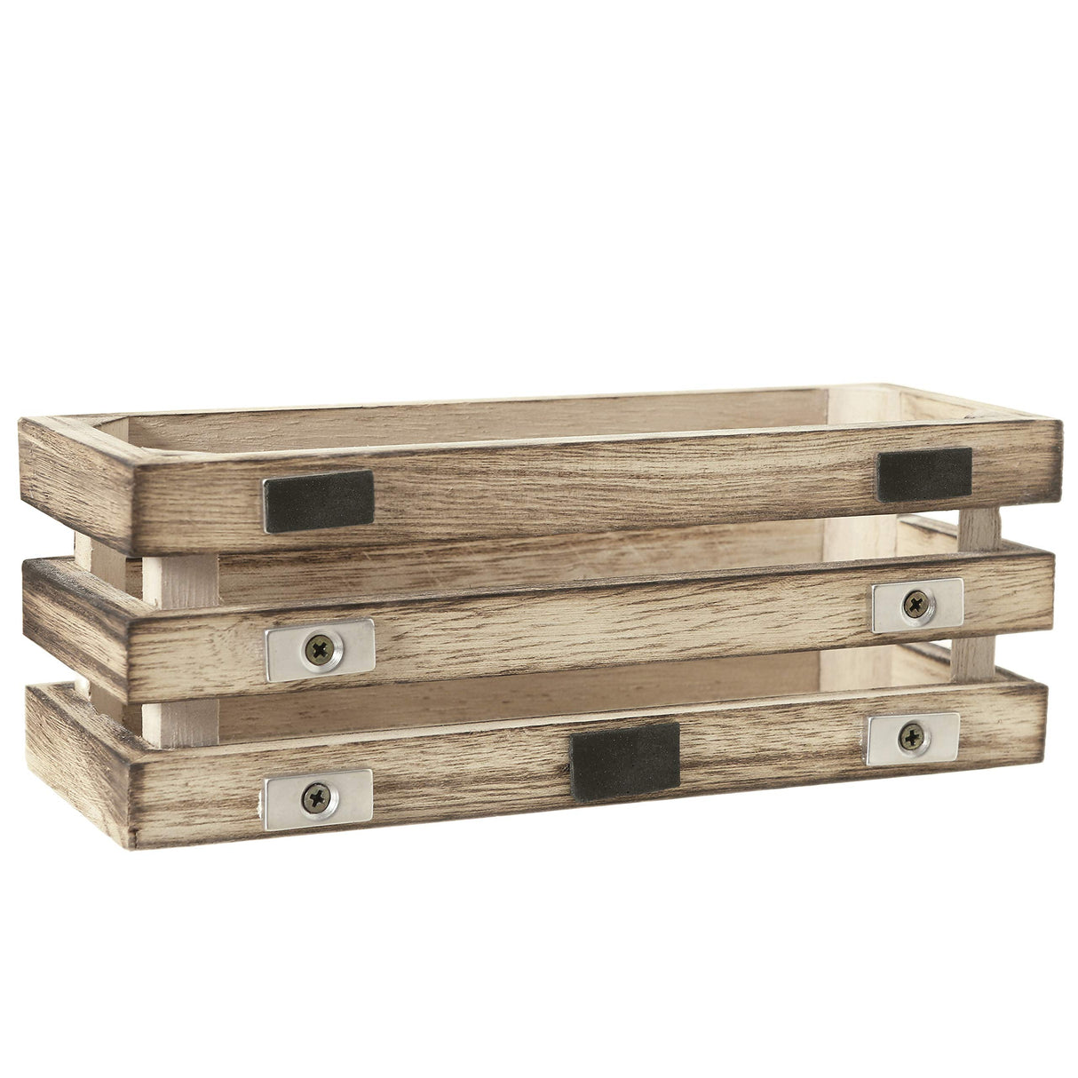 MyGift 3 Pack Burnt Wood Mini Magnetic Storage Box, Dry Erase Marker Holder for Whiteboard, Desktop Office Supplies Organizer Crates MyGift