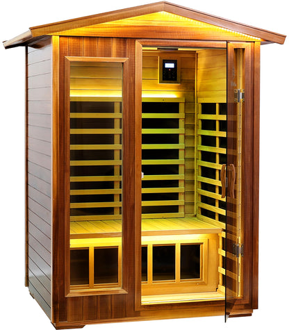 LTCCDSS Outdoor Red Cedar Sauna 2 Person Far Infrared Sauna, Red Cedar Canadian, Withstand Outdoor Temp -10℉-149℉| Low EMF Sauna Room for Home-9 Low EMF Heaters-Chromotherapys-Bluetooth Speaker