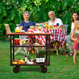BOKKOLIK Farmhouse Mobile Cart with Wheels for Home Kitchen Industrial Rolling Food Cart Outdoor Vintage Wood and Metal Design Utility Cart in Office Coffee House 3 Tier with 2 Side Handle BOKKOLIK