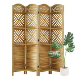 Room Divider with Shelves, 5.75ft Tall Folding Wood Carved Screen with Double Hinges for Home Office Bedroom Hotel Decoration (4 Panels, Natural) Svimi