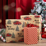 BIOBROWN Reversible Kraft Christmas Wrapping Paper - 17 Inch X 33 Feet (46.7 sq. ft. ttl.) - Vintage Trucks Design Perfect for Xmas, Party, Holiday Gift Wrap BIOBROWN