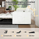 Dreamzie 3 in 1 Convertible Sleeper Sofa Bed, Pull Out Couch for Living Room with Side Pocket, Loveseat Sleeper with Adjustable Backrest (Fabric, White) Dreamzie