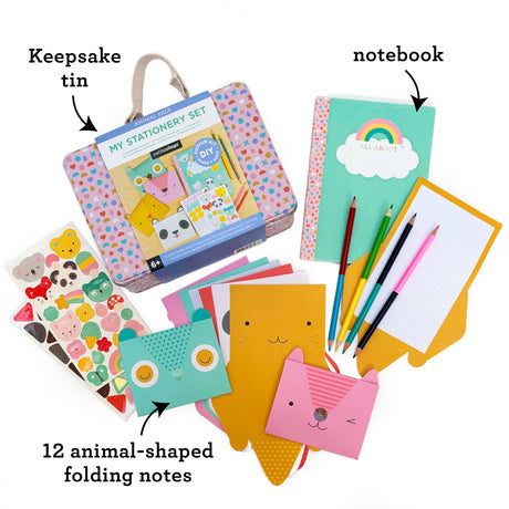 Petit Collage DIY Arts and Crafts Kit, Stationery Design – Craft Kit for Kids Includes 12 Animal Notecards, 1 Blank Journal, 2 Sticker Sheets, 4 Colored Double-Sided Pencils & Instructions Petit Collage