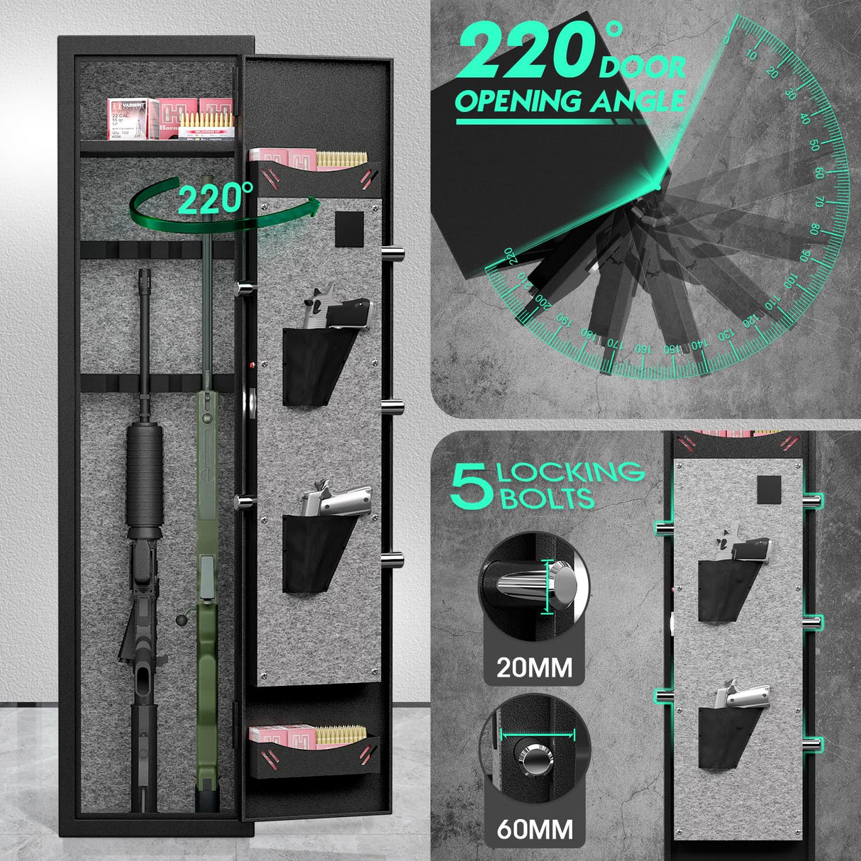 RIFLEWELL [2024 NEW] 2-3 Rifle Gun Safe, Digital Keypad Large Long Gun Safe for Home Rifle and Shotguns, Quick Access Gun Cabinets with LED Light, Gun Safe with Adjustable Gun Rack and Removable Shelf Riflewell