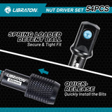 LIBRATON 54PCS Magnetic Nut Driver Set, Impact Drill Driver Bit 1/4", Metric & SAE Nut Driver for Impact Drill, Socket Adapters, Screwdriver Bits, Quick-Release Extension, Wing Nut Driver, Storage Box LIBRATON