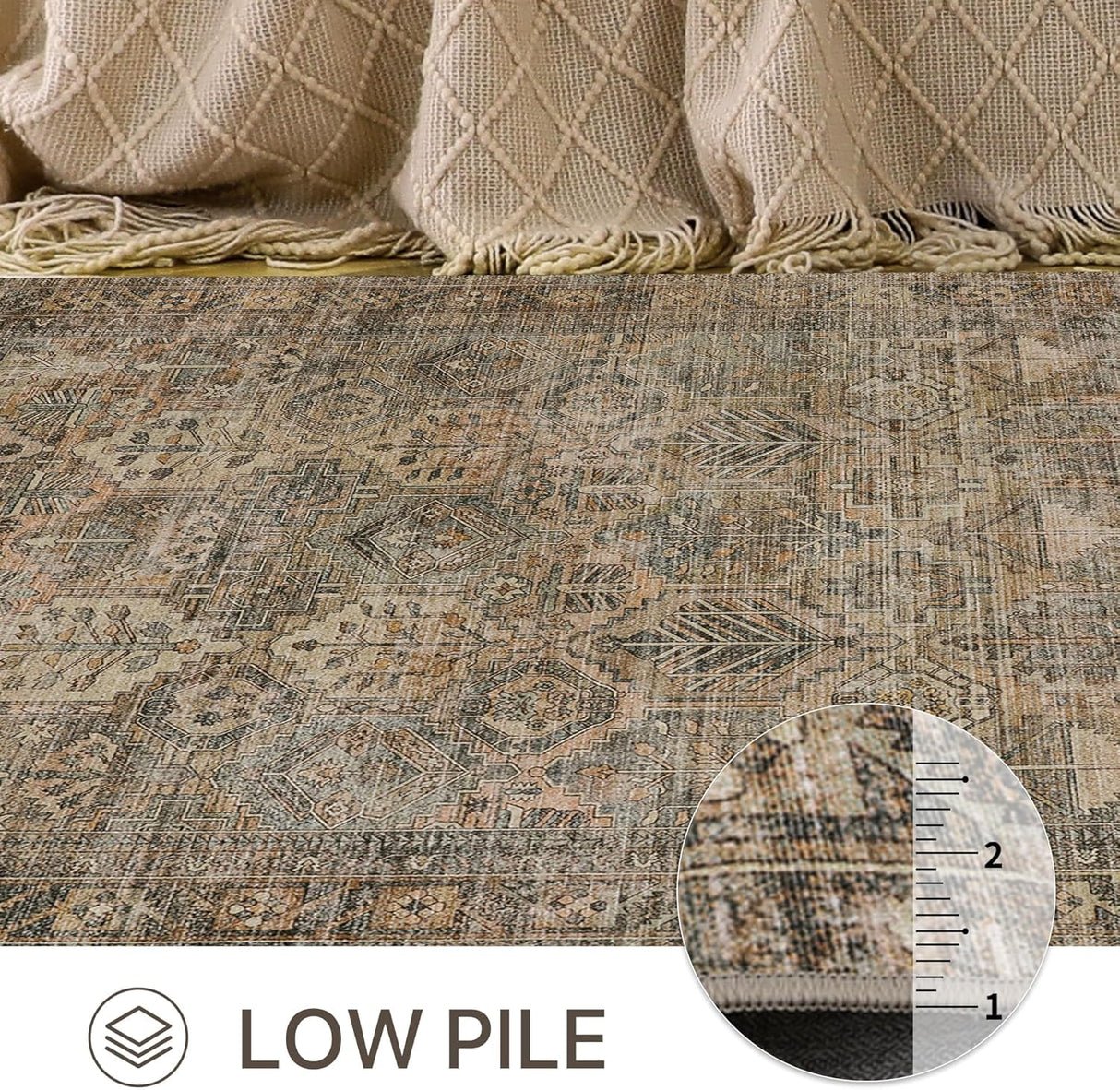 Bavni Runner Rug, Ultra-Thin Foldable Low Pile Rugs for Hallways Kitchen Bedroom, Machine Washable Non Slip Rubber Rugs Backing, Sound Absorbing Decorative Sage Rectangle 2x5 Rug Bavni