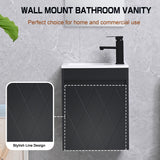 USBATHJOY 16" Bathroom Vanity Sink Combo for Small Space, Wall Mounted Bathroom Cabinet Set with White Resin Basin Sink Top Black Faucet Pop Up Drain Black USBATHJOY
