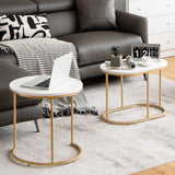 Giantex Modern Nesting Coffee Table Set of 2, Coffee Table & End Table Sets, Golden Steel Frame, Easy Assembly, Accent Marble-Look Stacking Side Table for Living Room Bedroom Apartment (Gold) Giantex