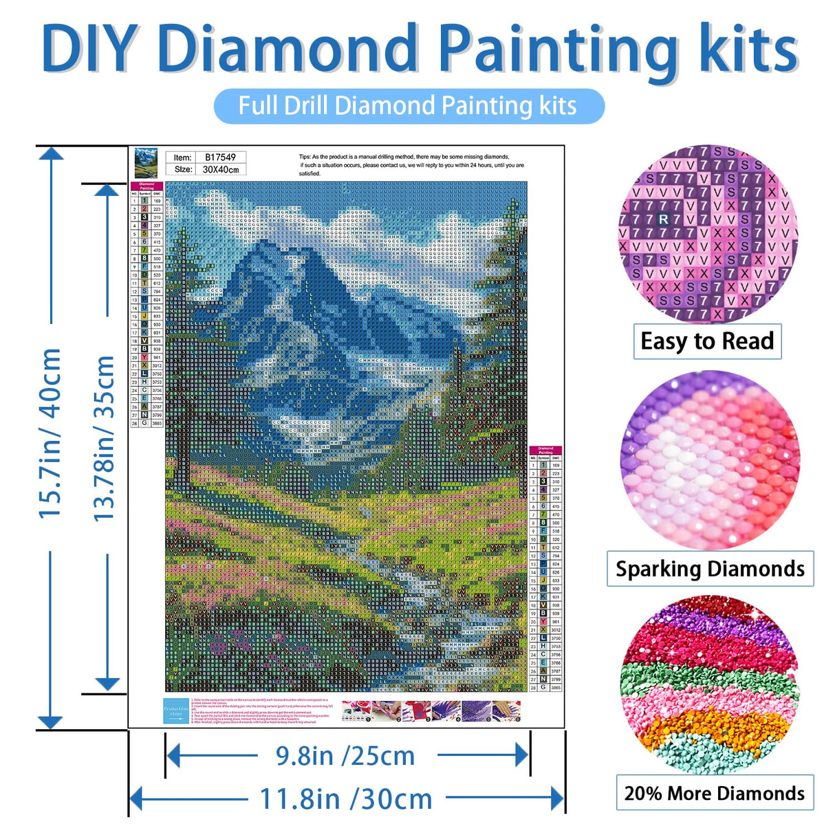 NWQZBYHT Landscape 5D Diamond Painting Kits for Adults,Mountain Diamond Art Kits for Adults,DIY Round Full Drill Gem Art Kits for Beginner,Diamond Dots Picture Crafts Home Wall Decor 12x16 Inch NWQZBYHT