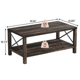 IDEALHOUSE Farmhouse Coffee Table 2-Tier Rustic Center Table Living Room Rectangle Cocktail Table Vintage Wood Look Tea Table with Shelf and X Metal Frame, Easy Assembly IDEALHOUSE