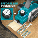 Cordless Electric Hand Planer: 3-1/4-Inch Handheld Planer for Makita 18V Battery (No Battery) - 15000 RPM Power Wood Planer for Woodworking, Carpentry, and Home DIY - Includes Blades and Edge Guide MtiolHig