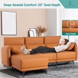 Naomi Home High Back Sectional Sofa, Oversized L-Shaped 4 Piece Modular Sectional with Ottoman, Convertible Couch with Headrests and Armrest Pillows for Living Room or Apartment, Caramel Naomi Home