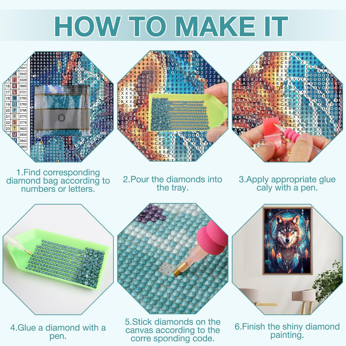 MEIYUDA Diamond Painting Kits for Adults, 3D Wolf Diamond Art Kits for Beginners, DIY Dream Catcher Diamond Art Painting Kit Gem Art Crystal for Home Wall Decor and Holiday Presents 12x16Inch MEIYUDA