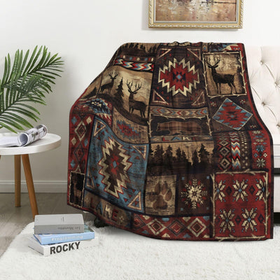 Blanket Cabin Rustic Bear Deer Throw Blanket Lodge Moose Soft Warm Velvet Blanket Lightweight Bed Blanket Farmhouse Home Decor Fleece Blanket Sofa Blanket Luxurious Gift for Men Women