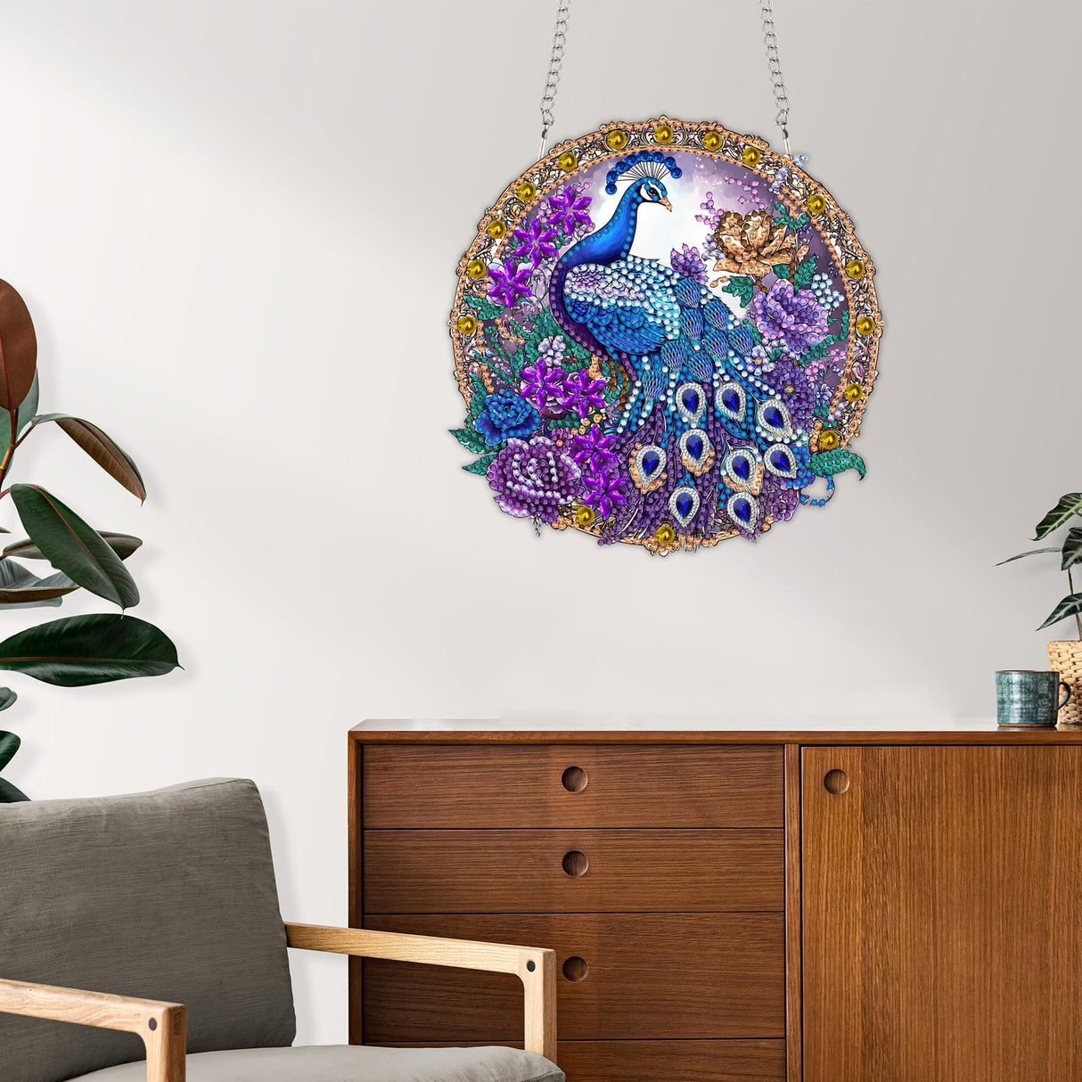 Reofrey Hanging Diamond Art Kits for Adults - 8x8 Inch Peacock Animal Acrylic Board Double Sided Pattern Diamond Painting Suncatcher Pendant, Crystal Art for Home Wall Window Decoration Handmade Gift Reofrey