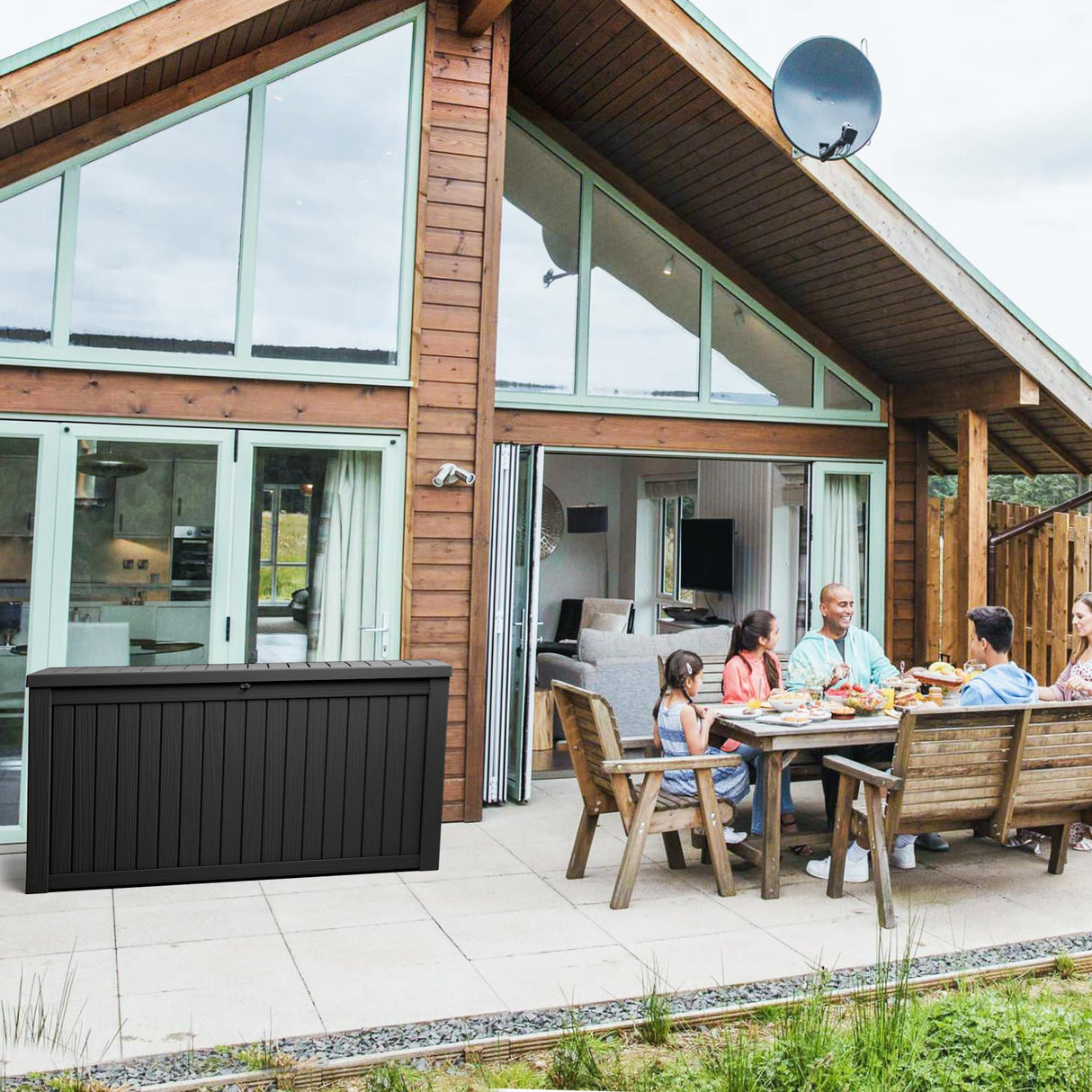 KFY Deck box,180 gallon indoor and outdoor storage box, Waterproof and sun-resistant resin material box, suitable for swimming pools, outdoor patios, garages（black） KFY