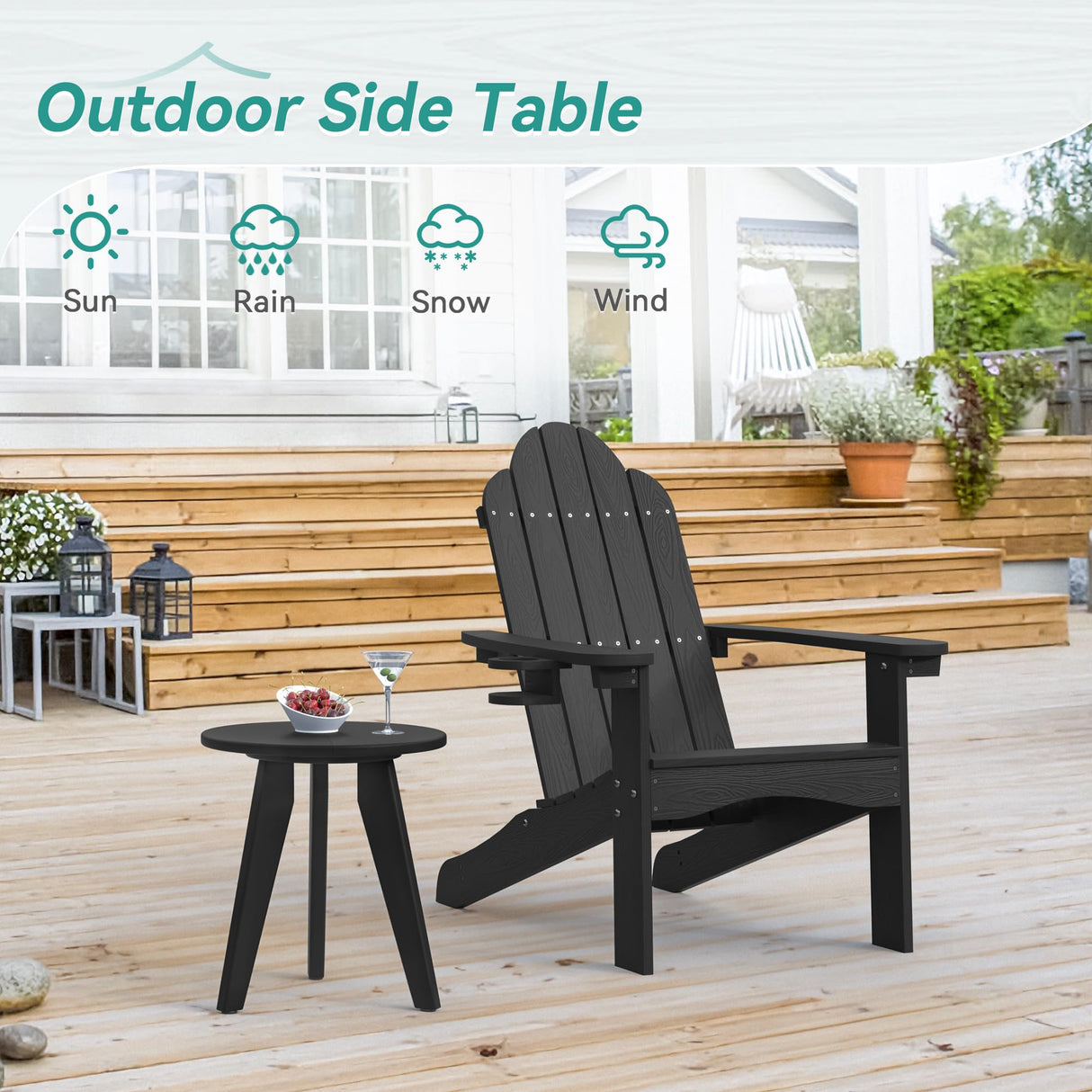 Homenjoy HDPE Outdoor Side Table, Small Round Side Table Weather-Resistant, Outdoor Side Tables for Patio, Porch, Deck, End Table for Plant Stand, Living Room, Bedroom, Black Homenjoy