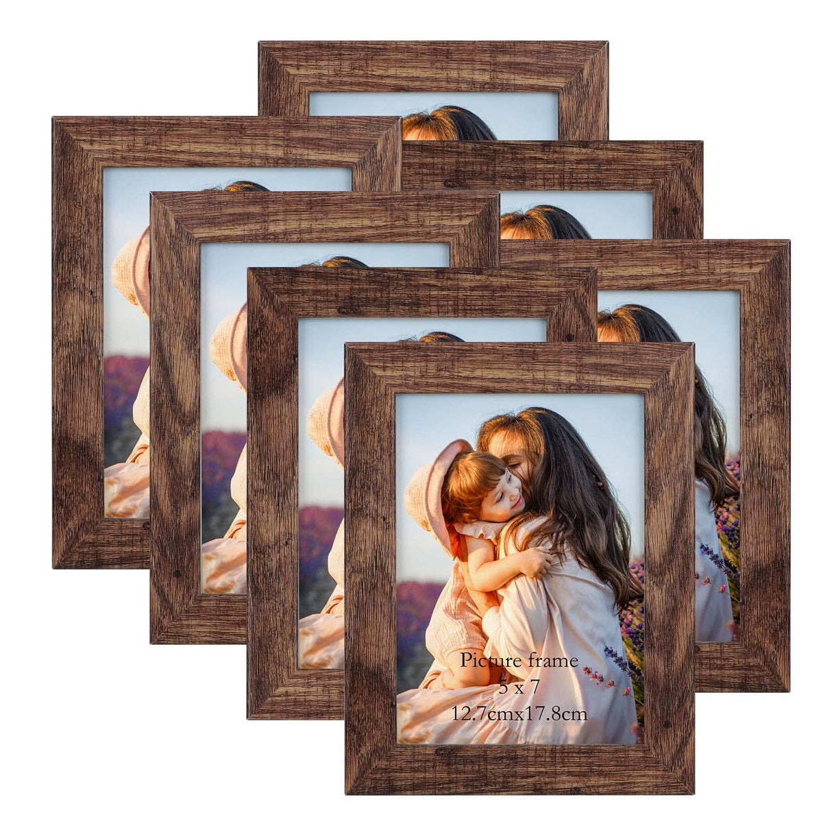PETAFLOP 5x7 Picture Frame Set of 7, Rustic Frames Display 5 by 7 Inch Photo for Wall or Tabletop PETAFLOP