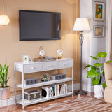 White 47" Console Sofa Table with 3 Drawers and Multi-Tier Storage Shelves for Entryway and Living Room Furologee