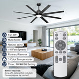 Phylluz 72'' Ceiling Fan with Light - Remote & APP Control, 3 CTT Dimmable, 6 Speed Reversible DC Motor Fan for Shop, Garage, Covered Outdoor, Black Phylluz