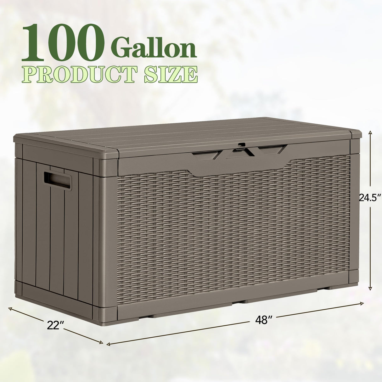 Greesum 100 Gallon Resin Deck Box Lockable Large Outdoor Storage Boxes for Garden Tools, Patio Furniture Cushions, Pool Supplies, Light Coffee Greesum