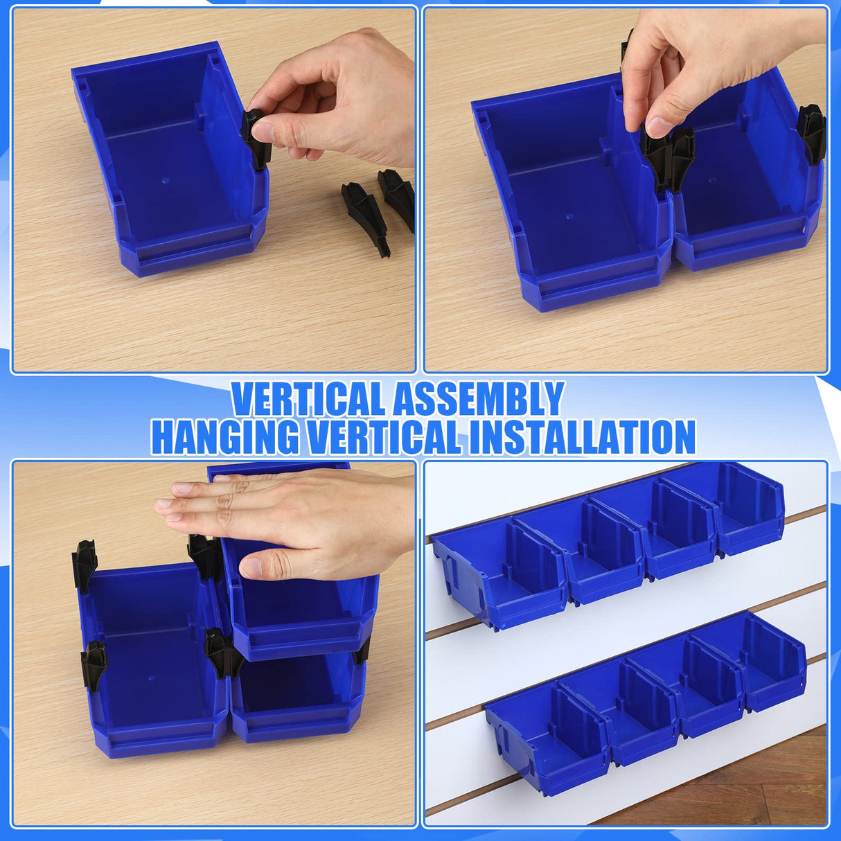 Weysat 24 Pcs Storage Bins Parts Racks, Wall Mounted Tool Storage Bins, Plastic Stackable Garage Storage Bin Organizer for Screws Bolts Nuts Nails Beads Small Hardware Parts Storage Men Gift Tools Weysat
