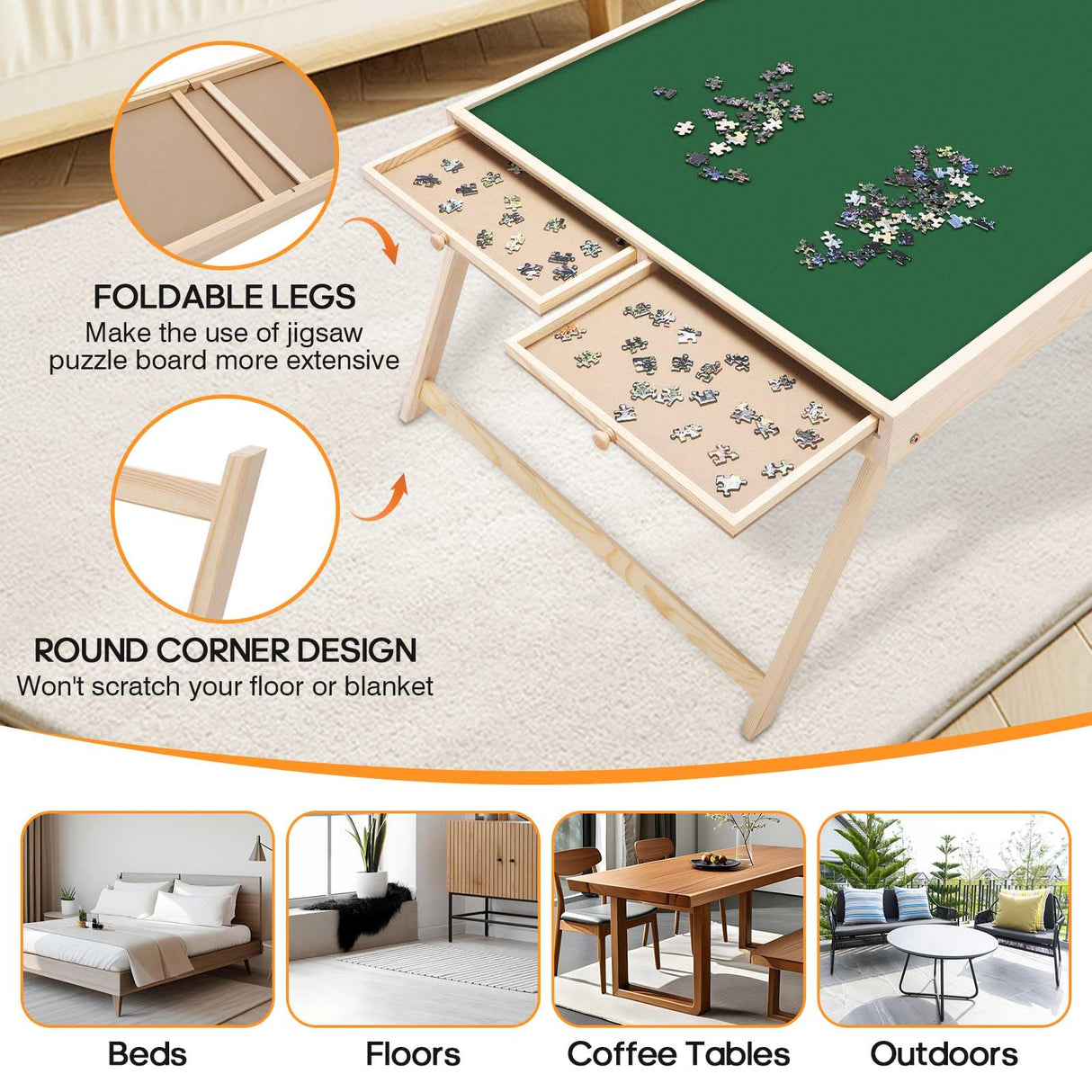 ITEFDTUTNE Jigsaw Puzzle Table with Folding Legs, 34 "x 26" Wooden Puzzle Table with 4 Drawers and Cover, Portable Puzzle Enlightenment Board for Puzzle Storage and Sorting - 1500 Piece ITEFDTUTNE