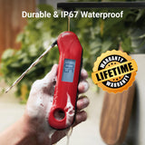 ThermoMaven ProfessionaI Meat Thermometer Digital, 3X Faster 0.5 Sec Instant Read, NIST Certified Accuracy ±0.5°F, 100% Waterproof Probe, Auto-Rotate Bright Indicator, for Candy/Grill/BBQ, Red & Gray ThermoMaven
