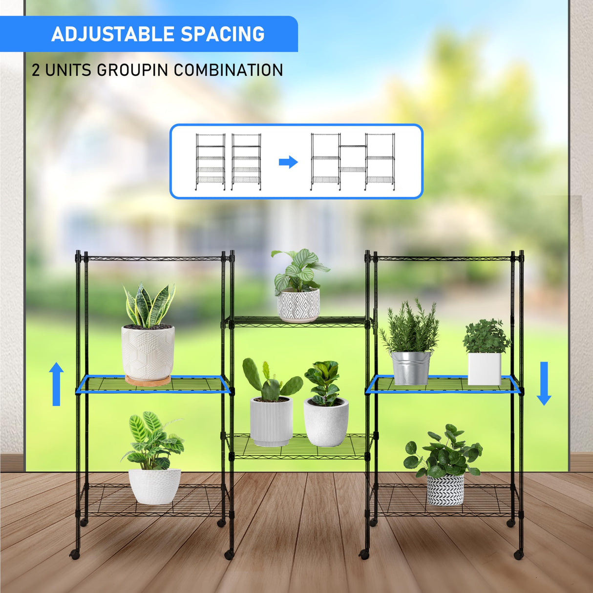 Healsmat Heavy Duty 4-Tier Shelving Units Adjustable, Wire Shelf with 800 lbs Capacity (200 per Shelf), 24" D x 14" W x 47 "H, Black, 4 Levels, Storage Shelf with Wheels & Leveling Feet HealSmart