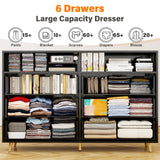 EnHomee Black Dresser for Bedroom with 6 Drawers and Shelves,Modern Wood Dresser with LED Lights,Large TV Stand,Hallway,47.3" W x 39.4" H x 15.8" D,Black EnHomee