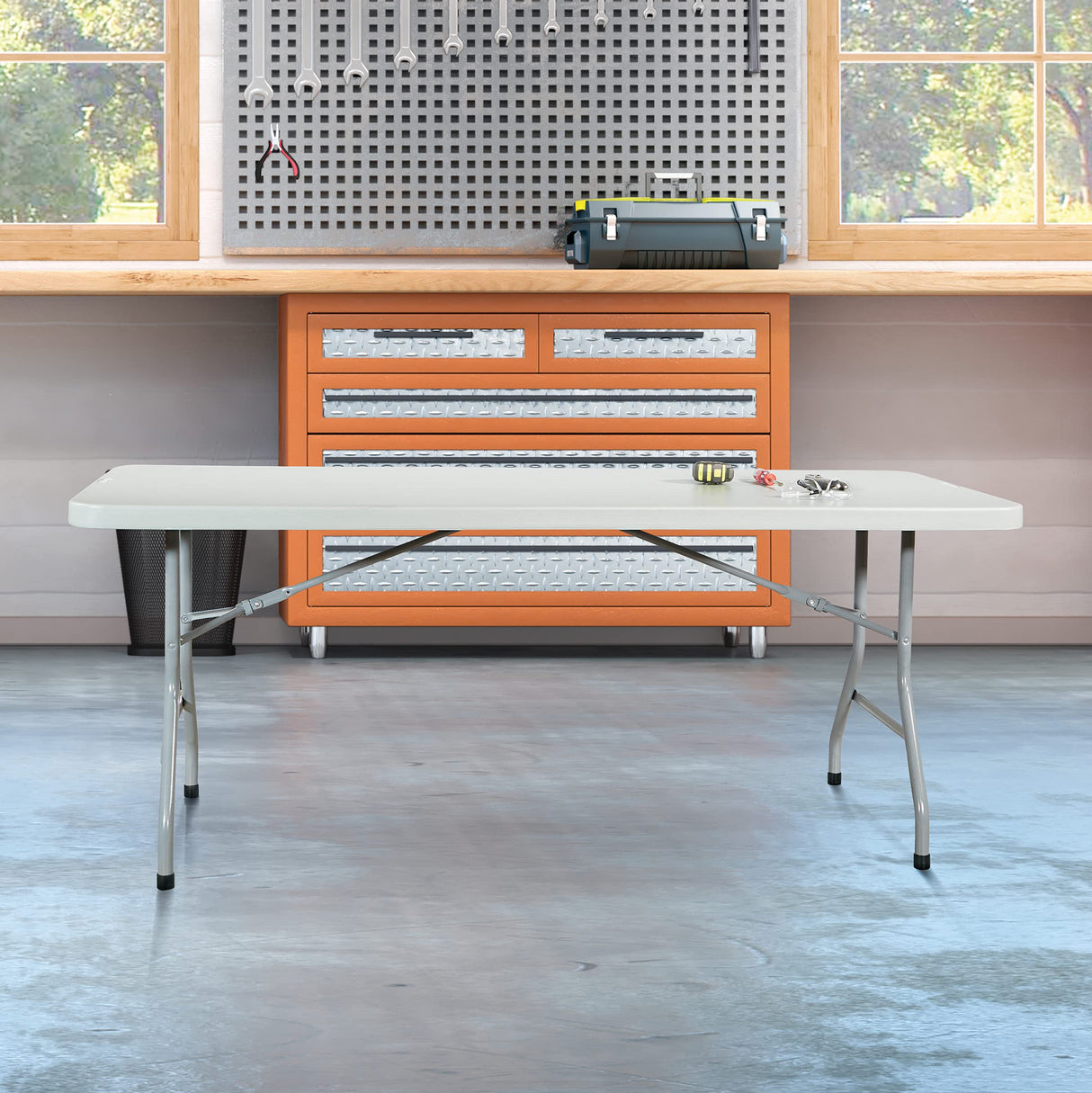 Office Star Resin Multipurpose Rectangle Folding Table for Indoor or Outdoor Use, 6 Feet Light Gray Office Star Products