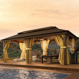 HOTEEL 12x20 Hardtop Gazebo with Metal Roof, Heavy Duty Galvanized Steel Gazebo with Reinforced Aluminum Frame, Flame-Resistant Curtains and Netting, Suitable for Gazebo 10x20, Brown (Upgraded 1.0) Hoteel