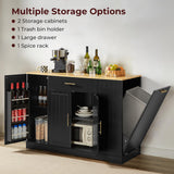 Lyromix 53" Long Kitchen Island with Trash Can Storage, Black Kitchen Island with Garbage Bin 10 Gallon, Portable Island with Trash Can, Wood Top, Spice Rack and Drawers Lyromix