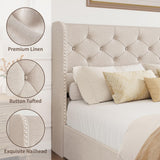 BRELTAM Full Size Bed Frame with Storage Drawers and Wingback Headboard Linen Upholstered Platform Bed Frame Tufted Beds with Heavy Duty Wood Slats, Noise Free, Easy Assembly, Beige BRELTAM
