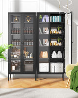 Bonusall Display Cabinet with Glass Doors,67” Metal Display Curio Cabinet with Glass Doors and 4 Adjustable Shelves for Collectibles,Home Office,Living Room,Gaming Room(Black) Bonusall