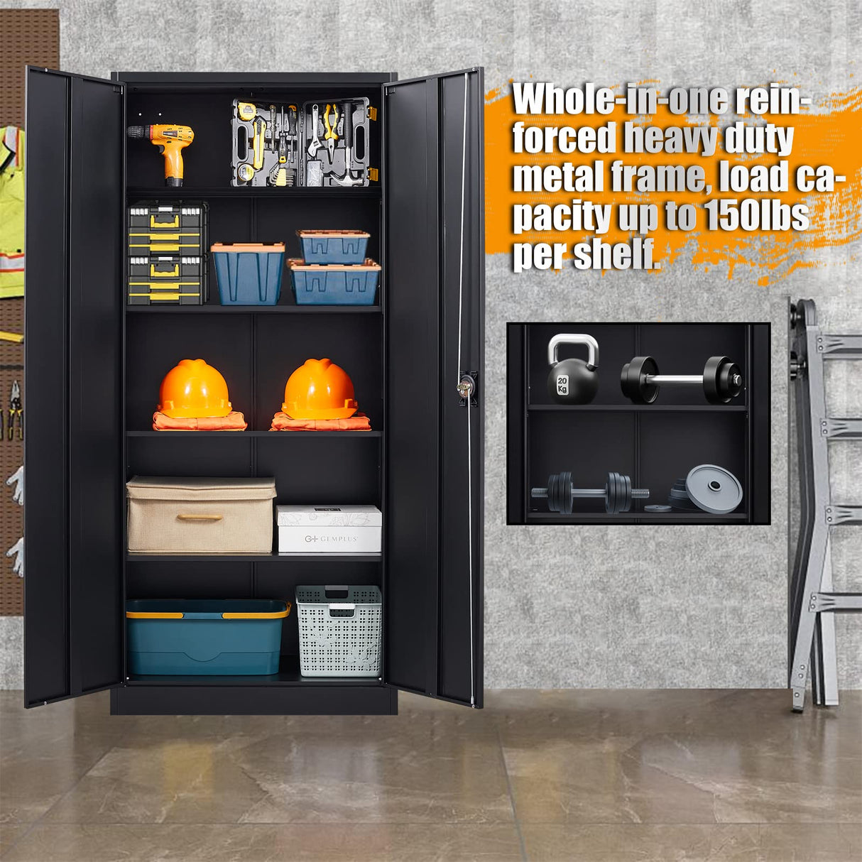 STANI Garage Storage Cabinet, Metal Storage Cabinet with 4 Adjustable Shelves, 71" Steel Lockable File Cabinet, Locking Steel Storage Cabinet for Office,Home,Garage,Gym,School STANI