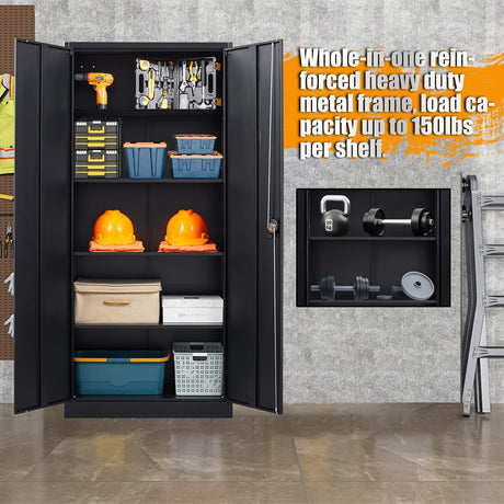 STANI Garage Storage Cabinet, Metal Storage Cabinet with 4 Adjustable Shelves, 71" Steel Lockable File Cabinet, Locking Steel Storage Cabinet for Office,Home,Garage,Gym,School STANI