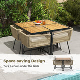 Tangkula 5 Pieces Patio Dining Set, Outdoor Square Table and Chairs with Acacia Wood Tabletop, PE Wicker Armrests and Cushions, Outdoor Patio Furniture Set for Garden, Backyard and Poolside Tangkula