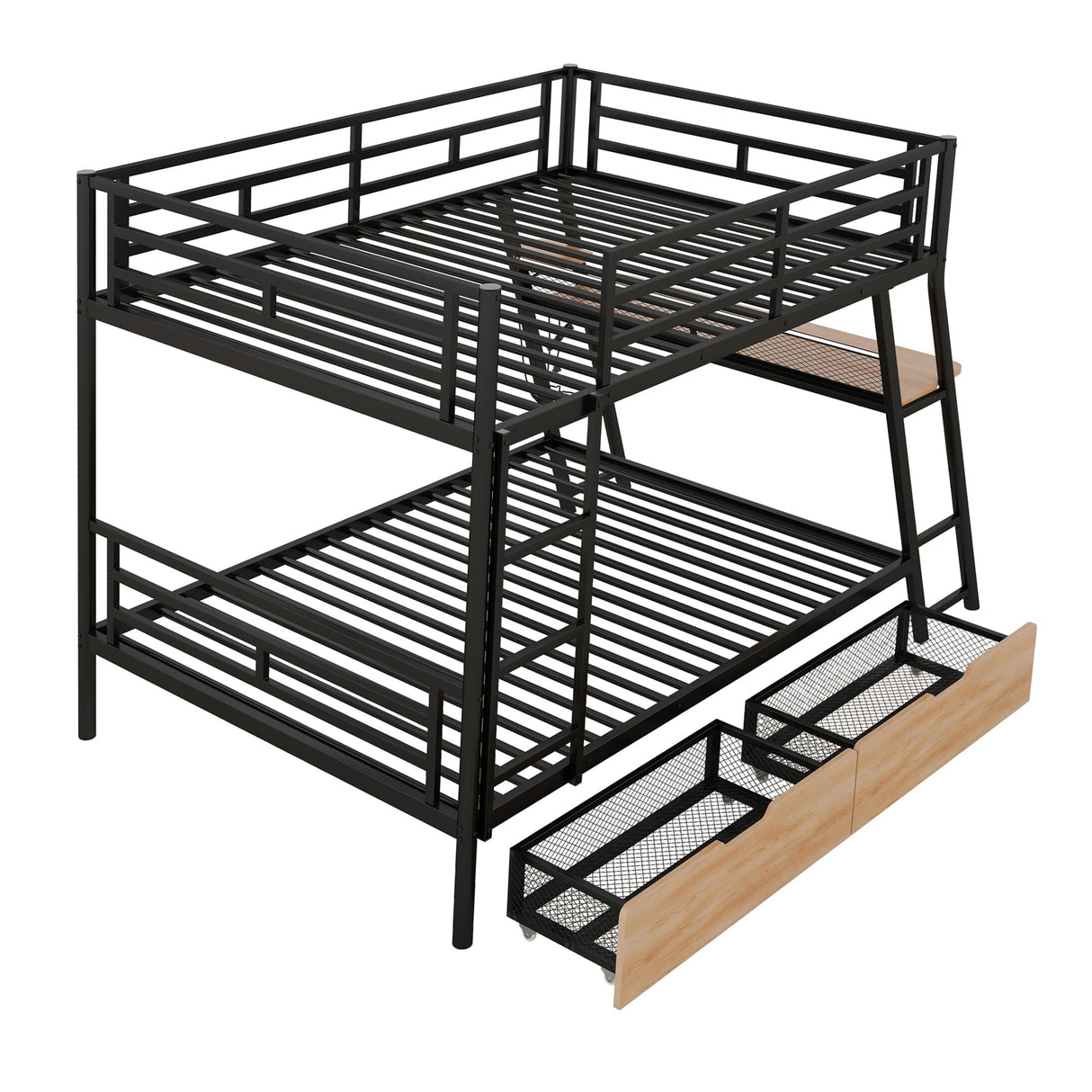 Harper & Bright Designs Metal Full Over Full Bunk Bed with Built-in Desk, Light and 2 Drawers, Industrial Bunkbeds with Ladder and Full-Length Guardrail, Noise Free, No Boxing Spring Needed, Black Harper & Bright Designs