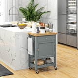 HOMCOM Utility Kitchen Cart, Rolling Kitchen Island with Smooth Rubberwood Top, Narrow Butcher Block Surface on Wheels with Storage Drawer & Cabinet, Gray HOMCOM
