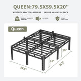 NKZ Queen Size Bed Frame 20 Inch, Metal Bed Frame & Box Spring 2 in 1 Platform with Round Corner Legs, 4000lbs Weight Capacity Reinforced Metal Frame, Headboard Hole, Noise-Free, Easy Assembly NKZ