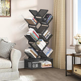 Gintan 9-Tier Corner Bookshelf with Storage,Bedroom Shelves Folding Bookshelves,No Installation Required Shelf Tree Bookcase for Living Room,Study,Home Office,Bed Room (Black) Gintan