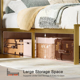 HAUSOURCE LED Bed Frame Full Size with Storage Headboard Platform Bed Frame with 2 Charging Outlets and 2 USB Ports Non-Slip Without Noise Strong Metal Slats Support No Box Spring Needed,White HAUSOURCE